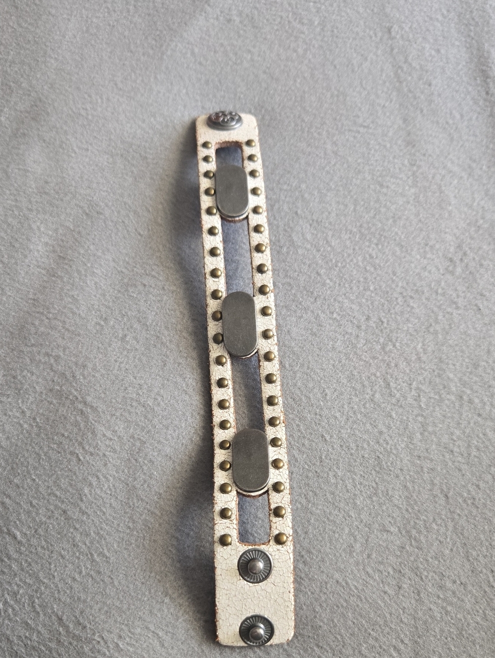 White Studded Leather Bracelet with Silver Accents